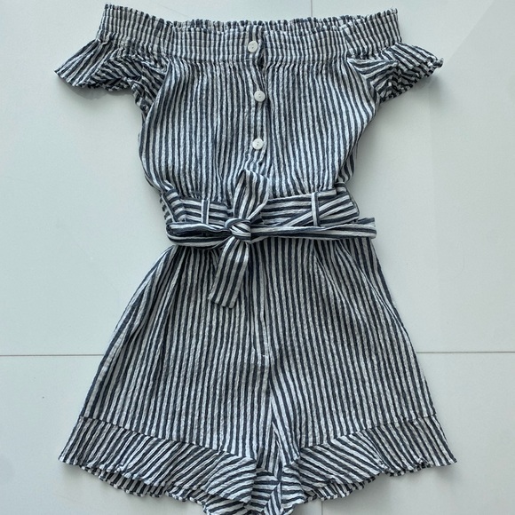 Zara Pants - ZARA off the shoulder romper with ruff and belt detail